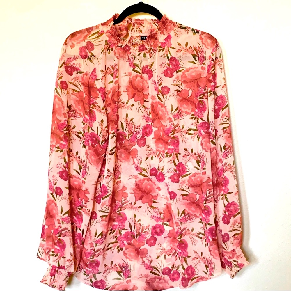 Torrid Blouse Sheer Mock Neck Size 2 Pink Floral